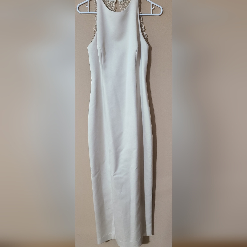 Vintage Alex E-v-e-n-i-n-g-s  Tea Length Dress Size 8 Taupe Sheer Back-Like New